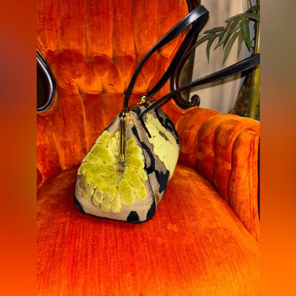 Glenda Gies Vintage Green Black Lime  Hand Bag Gold hardware & leather strap - Picture 3 of 14